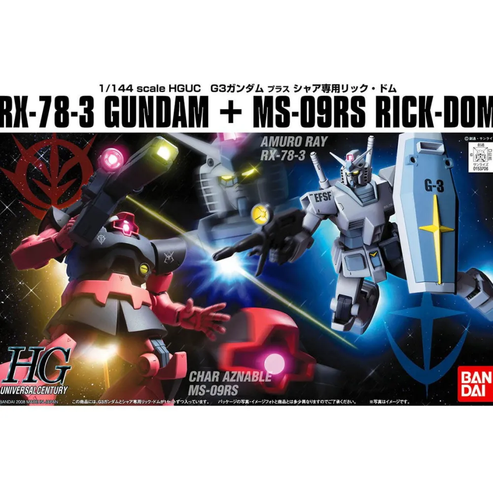 Rise of Gunpla Mobile Suit Gundam|High Grade (Hg)^HGUC 1/144 G3 Gundam + Char’s Rick Dom (RX-78-3 Gundam + MS-09RS Rick dom Set)
